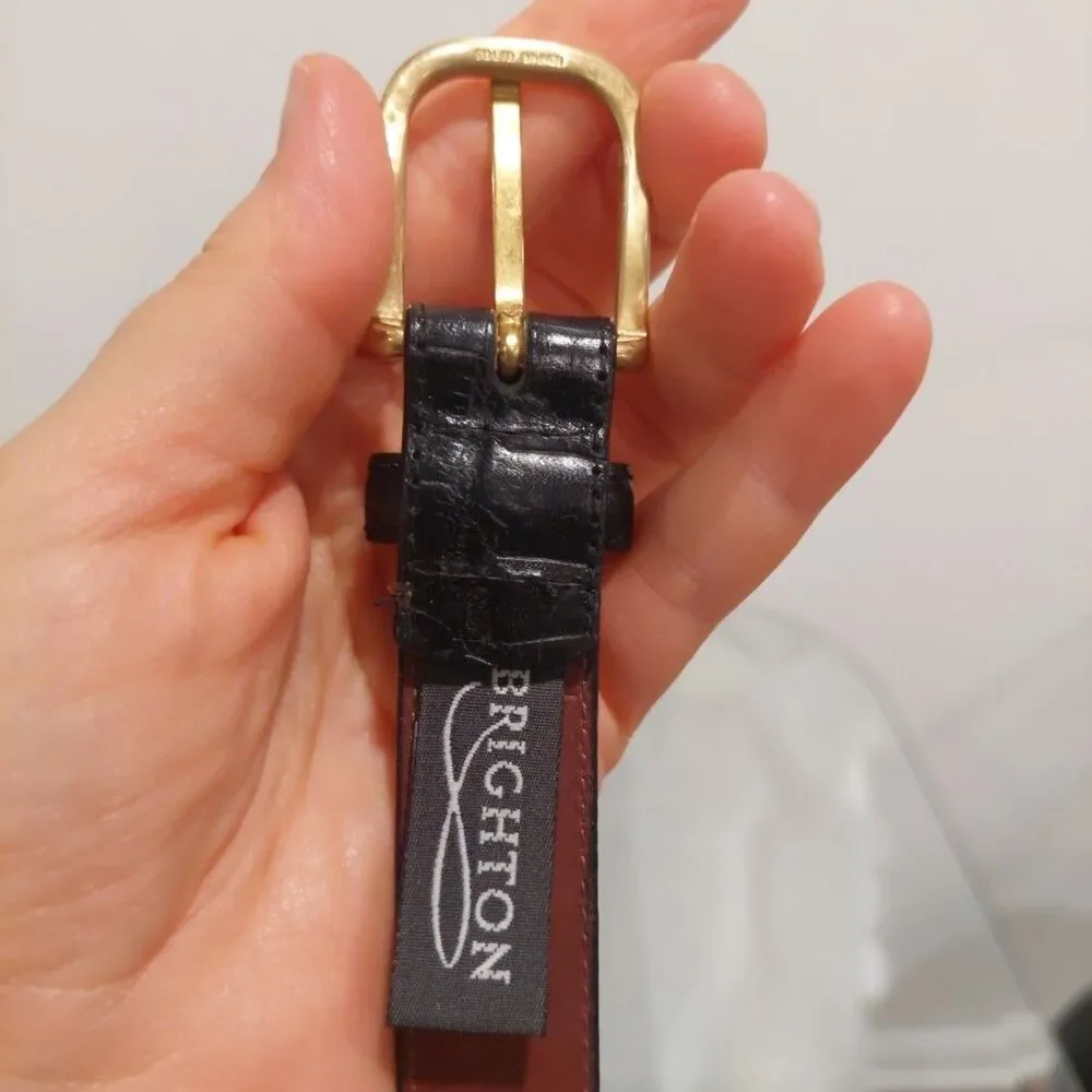 Brighton Black‎ Croc Embossed Leather Gold Hardware Belt Sz 42 Style 48603